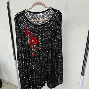 Y2K Cotton Ginny Black Crochet Floral Embroidered Vest Size XS